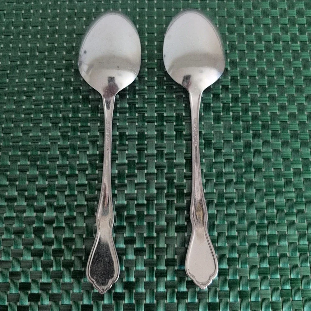 Oneida MORNING BLOSSOM Solid Serving Spoons Set Lot of 2 Stainless Burnished Vtg